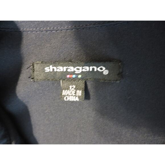 Sharagano Navy Blue Shirt Dress Gold Accents & Belt Size 12 - Picture 9 of 9